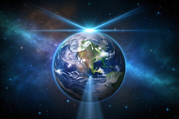 Fototapeta premium Earth Cosmic Warning Blue Light Beam Galaxy Space Planet Warning Signal image