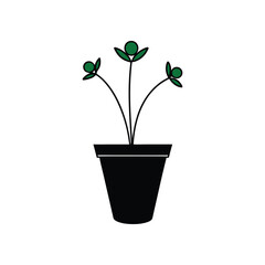 flower in pot with vector art illustrator on white background 