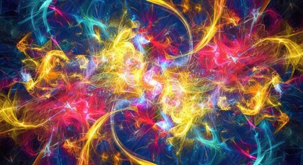 Fototapeta premium Vibrant abstract art featuring a dynamic interplay of yellow, red, and blue light streaks, creating a mesmerizing and energetic visual display perfect for modern designs.