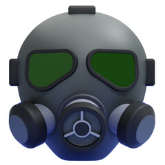 PNG 3D Gas Mask with Green Tinted Goggles Icon Isolated on a White Background