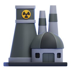 PNG 3D Nuclear Power Plant with Reactor Building and Chimneys Icon Isolated on a White Background