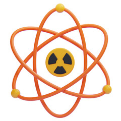 PNG 3D Atomic Nuclear Symbol with Radioactive Sign Icon Isolated on a White Background
