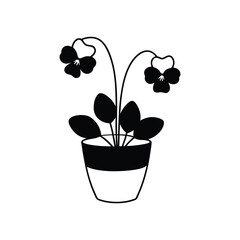 flower in pot with vector art illustrator on white background 