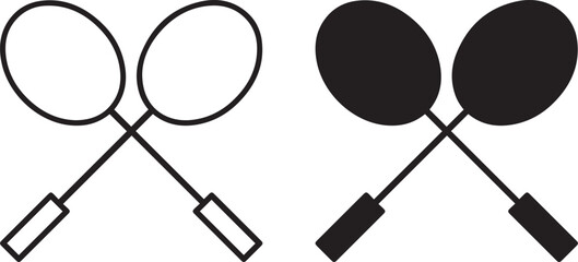 badminton rackets, badminton equipment, sports equipment, black and white illustration, minimalist design, vector graphics, clean lines