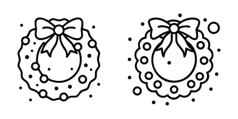 Two Christmas Wreaths with Bows, Holiday Decorations, Festive Symbols