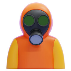 PNG 3D Character Wearing Protective Wear with Gas Mask Illustration Isolated on a White Background