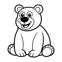 Expressive Sitting Cartoon Bear with Wide Open Smile Line Art