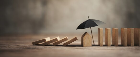 The wooden structure under an umbrella representing safety and stability in life.