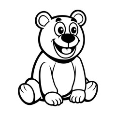 Obraz premium Cheerful Sitting Cartoon Bear with Wide Grin Line Art