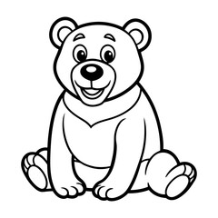 Delightful Sitting Cartoon Bear with Open-Mouthed Smile Line Art