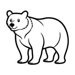 Charming Cartoon Bear Standing with Gentle Smile Line Art