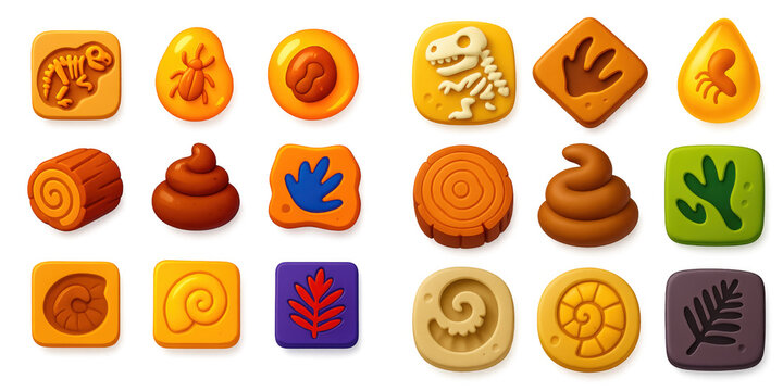 3D Fossil Icons Grid