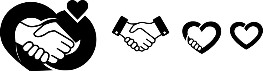 Obraz premium Abstract set with red and black handshakes heart vector icons. Sign friendship or partnership icons. Peace and love symbol. Sign agreement. 