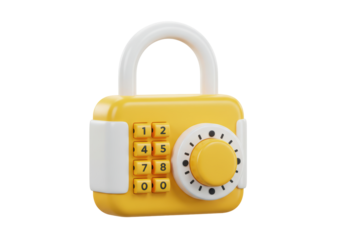 Isolated Yellow Combination Lock with Numbers