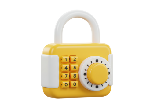 Isolated Yellow Combination Lock with Numbers