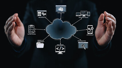 Cloud computing, cloud strategy, and cloud technology transforming digital infrastructure with scalable services, secure data storage, and cloud-based digital business solutions. Elide