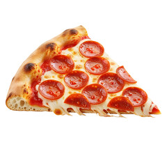 Delicious slice of pepperoni pizza with melted cheese and tomato sauce isolated on transparent background