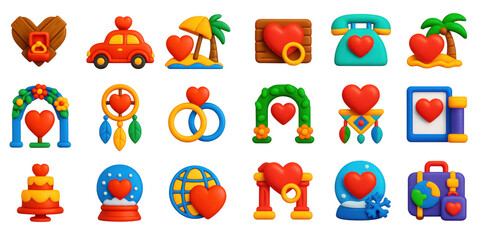 Obraz premium 3D Wedding Theme Icons