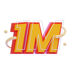 PNG 3D 1M Milestone with Bold Colorful 3D Text and Decorative Swirls Icon Isolated on a White Background