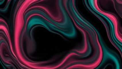 Abstract swirling pink and teal silk fabric with black background