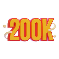 PNG 3D 200K Milestone with Bold Colorful 3D Text and Decorative Swirls Icon Isolated on a White Background