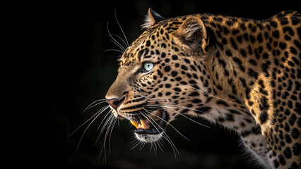 Fototapeta premium Close up portrait of a wild leopard with intense eyes and spotted fur