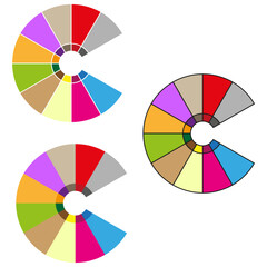 Fototapeta premium Pie charts diagram. Colorful data analysis. Business report graphic. Statistic Vector elements.