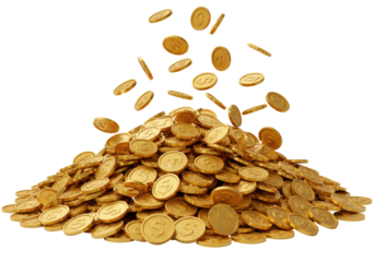 Isolated Pile of Golden Coins with Falling Coins