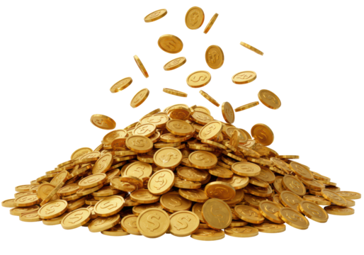 Isolated Pile of Golden Coins with Falling Coins - Powered by Adobe