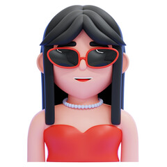 PNG 3D Celebrity Wearing Sunglasses and Pearl Necklace in Red Dress Illustration Isolated on a White Background