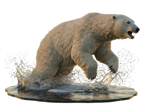 Isolated Polar Bear Leaping from Icy Water
