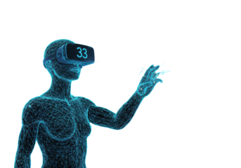 Isolated Wireframe Woman Using Futuristic VR Headset