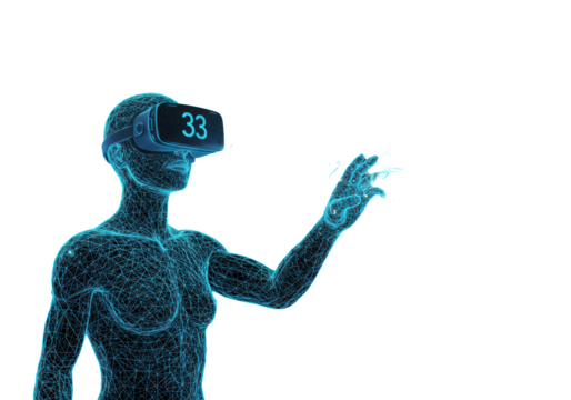 Isolated Wireframe Woman Using Futuristic VR Headset - Powered by Adobe