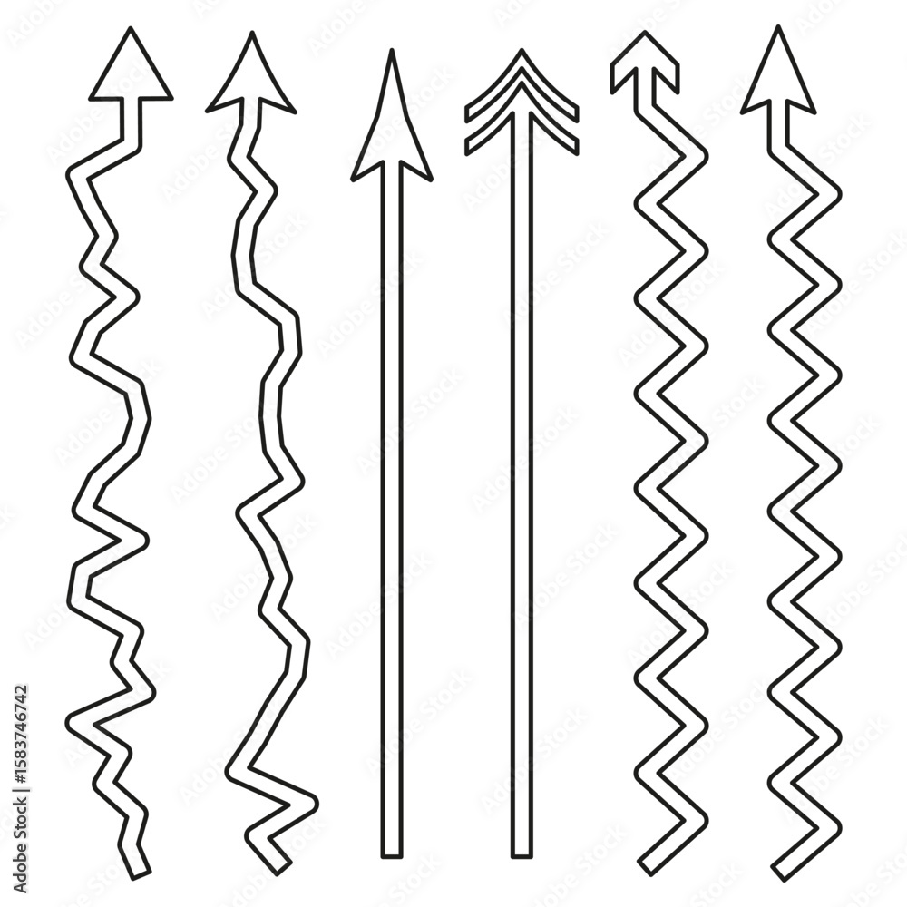 Poster diverse arrow set. directional line shapes. navigation vector elements. path indication symbols