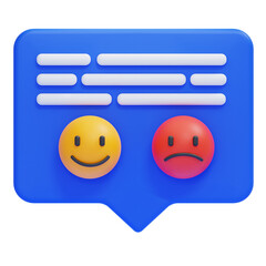 PNG 3D Feedback Icons with Happy and Sad Faces in Speech Bubble Icon Isolated on a White Background