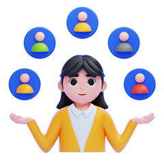 PNG 3D Woman with User Icons Illustration Isolated on a White Background
