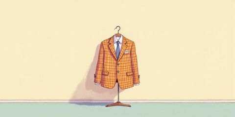 Colorful clown suit displayed on a mannequin in a simple room for Clown Day, Clown Week  