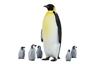 Fototapeta premium Isolated Emperor Penguin with Baby Chicks