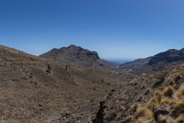 Seascape and mountains in the Mirador del Balcon area of Gran Canaria, Spain