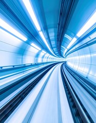 Obraz premium Futuristic view of hyperloop tunnel with glowing blue lights and motio