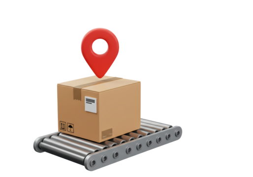 Isolated Delivery Box with Location Pin on Conveyor Belt