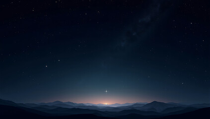 Fototapeta premium A horizon glow with distant mountains and a faint sunrise or sunset, adding a peaceful ambiance in HD and 4K.