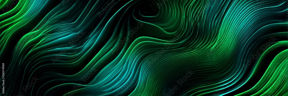 Fototapete abstract green and teal wavy lines creating a flowing and layered background texture design element