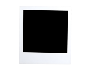 An empty Polaroid photo frame mounted on a transparent background.
