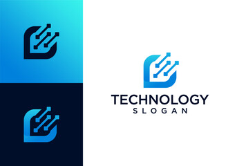 C letter technology vector logo icon with pixels