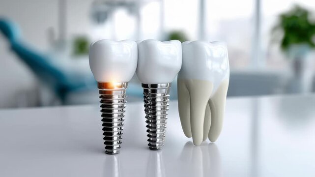 Tooth replacement: implant anchor, bone integration, crown fitting, gum contour, chewing function, oral surgery, smile enhancement, titanium base, jaw correction, root mimic, dental repair