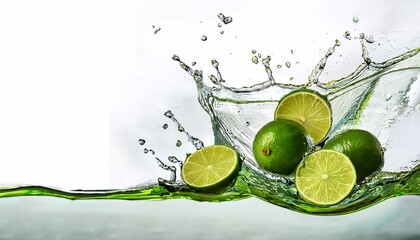 background featuring a splash of fresh limes in water