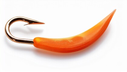 Naklejka premium single orange fishing hook isolated on white background