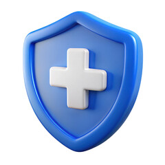 Fototapeta premium 3d blue shield with white cross isolated on transparent background