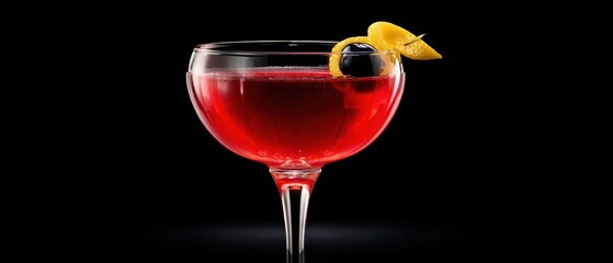 The vibrant cocktail with cherry and lemon garnish in elegant glass.